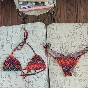 Vibrant Tribal Zigzag Pattern String Bikini